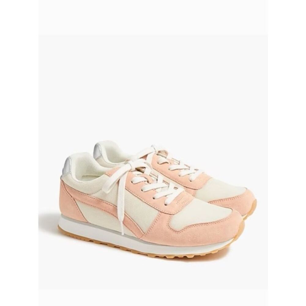 J.Crew 10 Blush Ivory White Gray Tan soles Ladies City Sneakers Genuine Suede